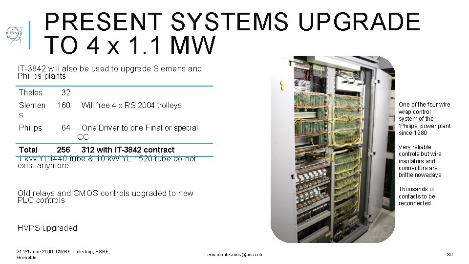 PRESENT SYSTEMS UPGRADE TO 4 x 1. 1 MW IT-3842 will also be used