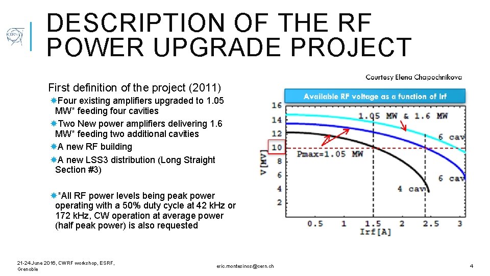 DESCRIPTION OF THE RF POWER UPGRADE PROJECT First definition of the project (2011) Four