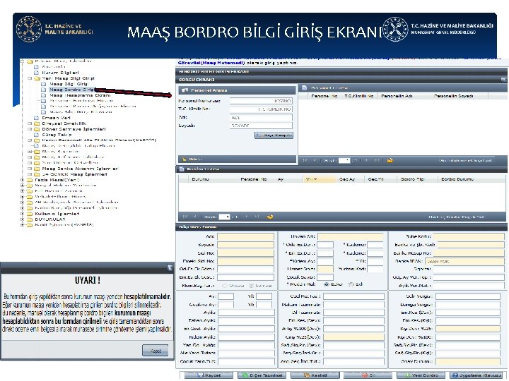 MAAŞ BORDRO BİLGİ GİRİŞ EKRANI 