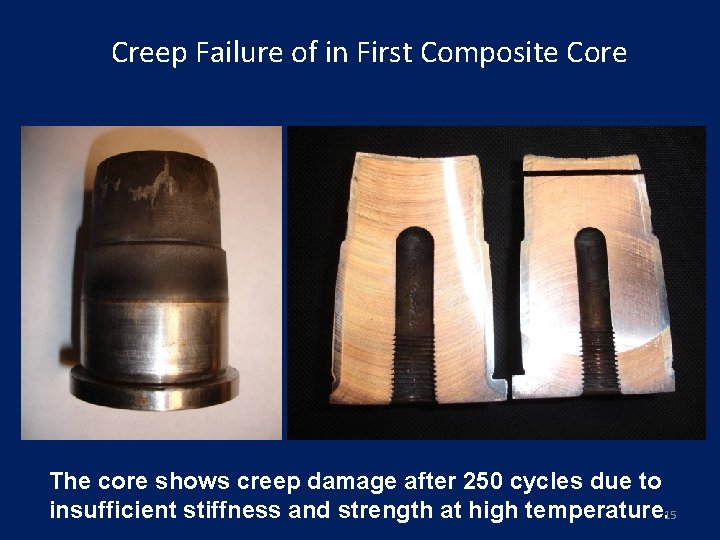 Creep Failure of in First Composite Core The core shows creep damage after 250