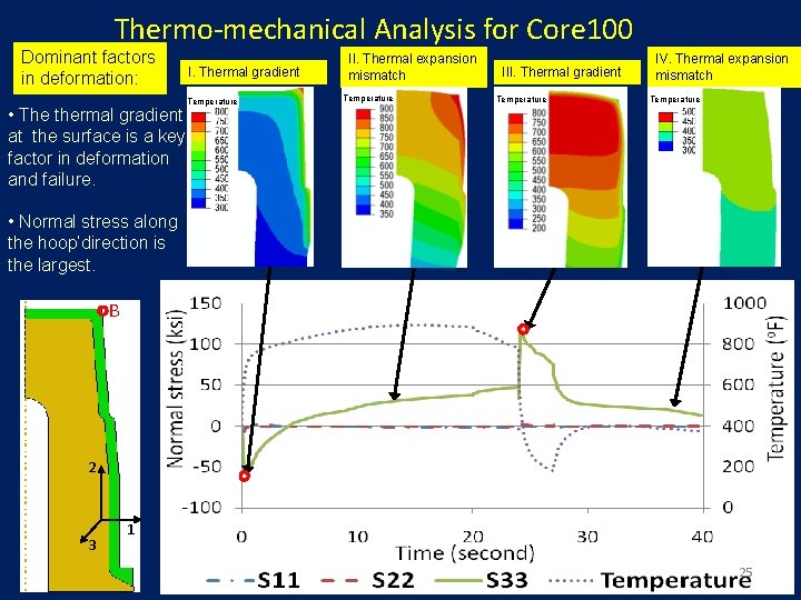 Thermo-mechanical Analysis for Core 100 Dominant factors in deformation: • The thermal gradient at