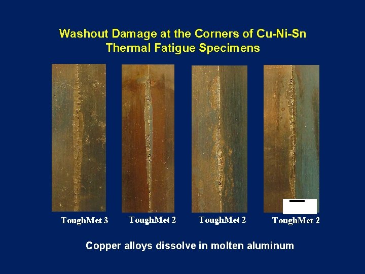 Washout Damage at the Corners of Cu-Ni-Sn Thermal Fatigue Specimens Tough. Met 3 Tough.