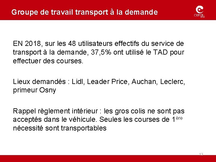 Groupe de travail transport à la demande EN 2018, sur les 48 utilisateurs effectifs