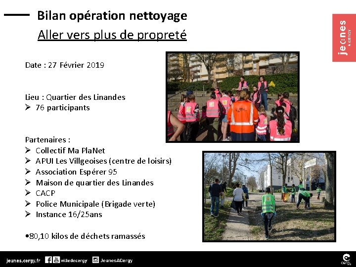 Bilan opération nettoyage Aller vers plus de propreté Date : 27 Février 2019 Lieu