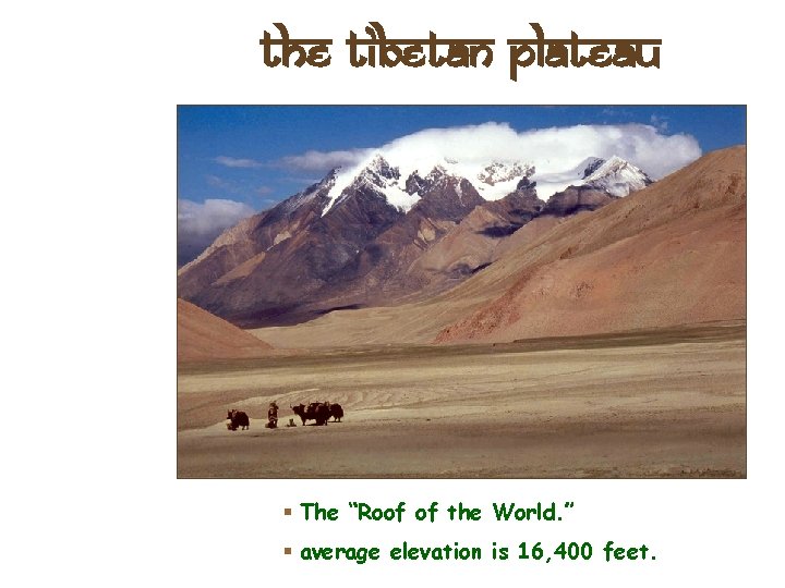 The tibetan Plateau § The “Roof of the World. ” § average elevation is