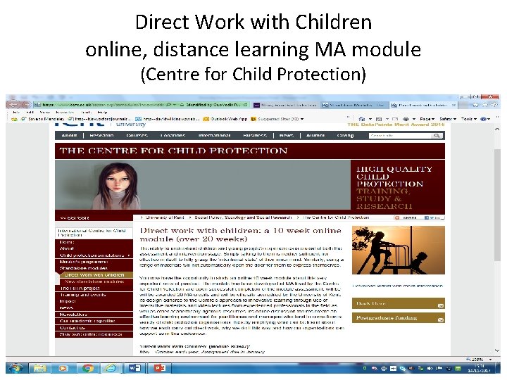 Direct Work with Children online, distance learning MA module (Centre for Child Protection) 