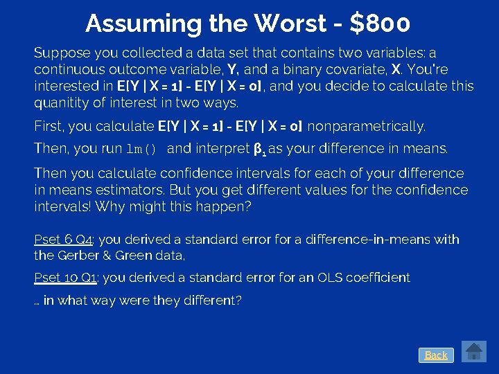 Assuming the Worst - $800 Suppose you collected a data set that contains two