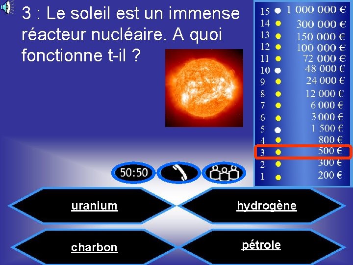 3 : Le soleil est un immense réacteur nucléaire. A quoi fonctionne t-il ?