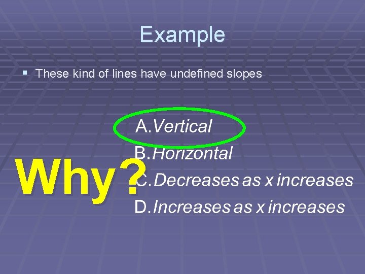 Example § These kind of lines have undefined slopes Why? 