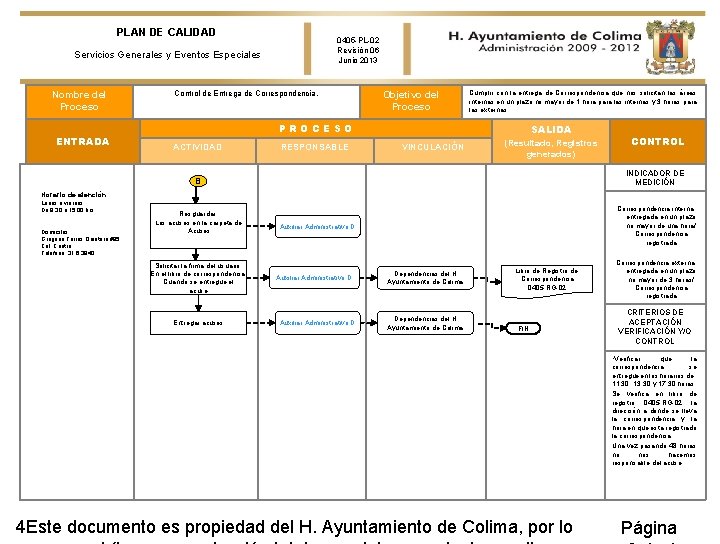 PLAN DE CALIDAD 0405 -PL-02 Revisión 06 Junio 2013 Servicios Generales y Eventos Especiales