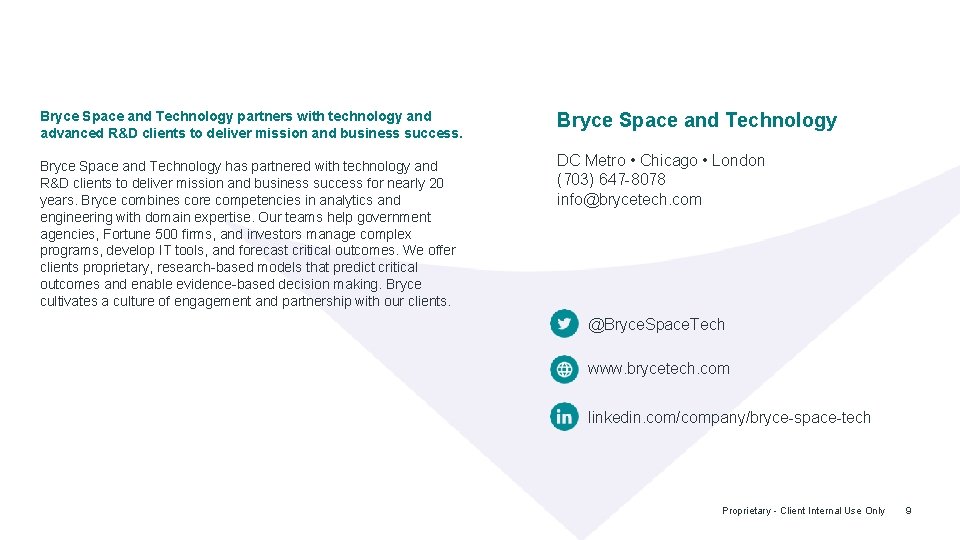 Bryce Space and Technology partners with technology and advanced R&D clients to deliver mission