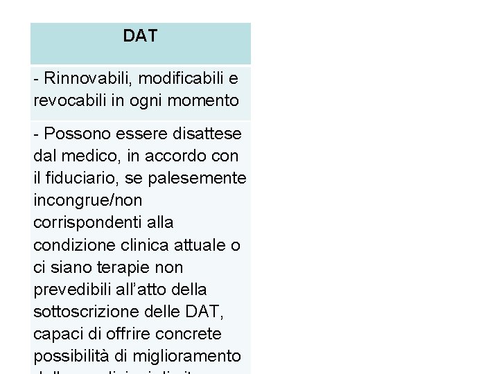 DAT - Rinnovabili, modificabili e revocabili in ogni momento - Possono essere disattese dal
