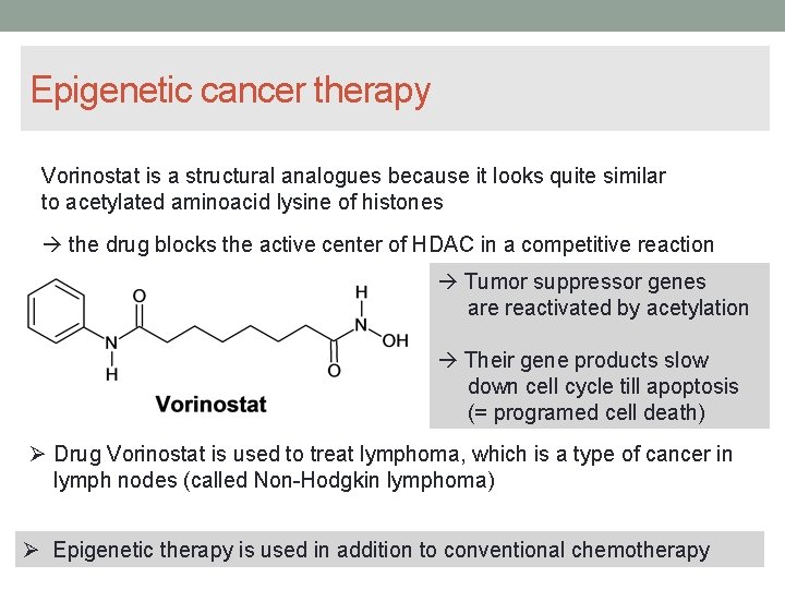 Epigenetic cancer therapy Vorinostat is a structural analogues because it looks quite similar to