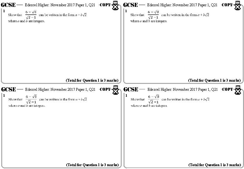 GCSE Edexcel Higher: November 2017 Paper 1, Q 21 1 GCSE 1 (Total for