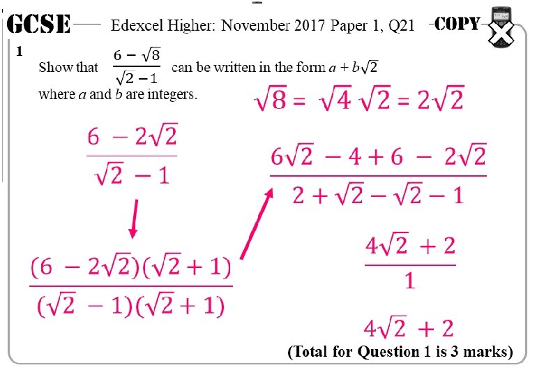 GCSE Edexcel Higher: November 2017 Paper 1, Q 21 1 (Total for Question 1