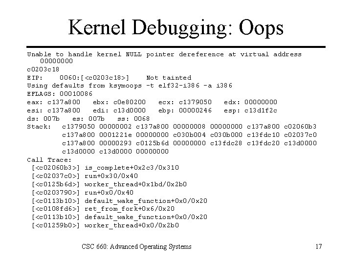 Kernel Debugging: Oops Unable to handle kernel NULL pointer dereference at virtual address 0000