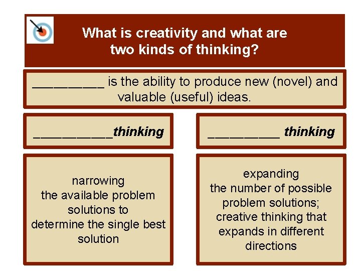 What is creativity and what are two kinds of thinking? _____ is the ability