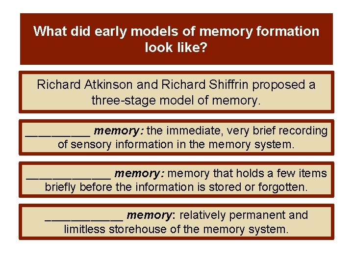 What did early models of memory formation look like? Richard Atkinson and Richard Shiffrin