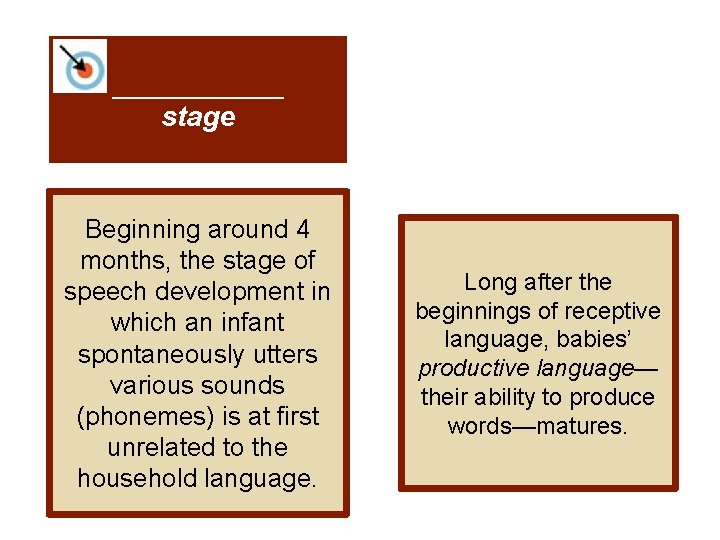______ stage Beginning around 4 months, the stage of speech development in which an
