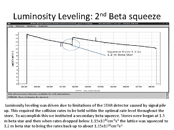 Luminosity Leveling: 2 nd Beta squeeze Luminosity leveling was driven due to limitations of