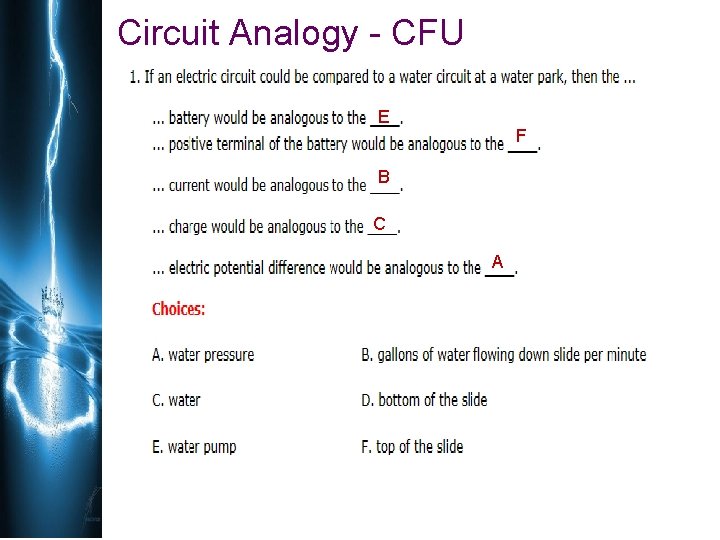 Circuit Analogy - CFU E F B C A 
