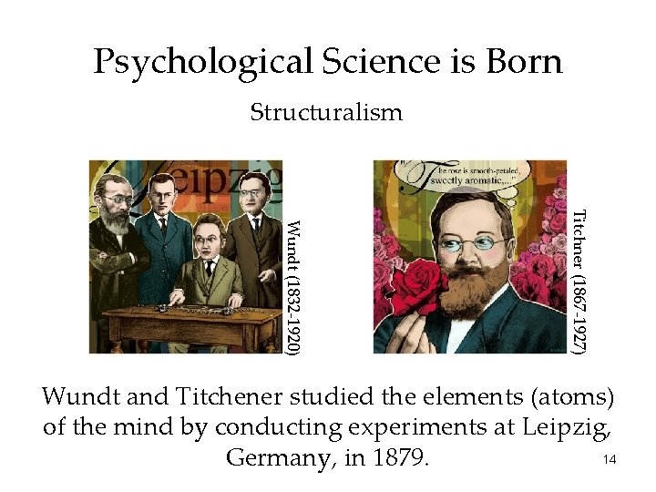 Psychological Science is Born Structuralism Titchner (1867 -1927) Wundt (1832 -1920) Wundt and Titchener Psychological Science is Born Structuralism Titchner (1867 -1927) Wundt (1832 -1920) Wundt and Titchener