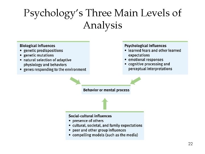 Psychology’s Three Main Levels of Analysis 22 Psychology’s Three Main Levels of Analysis 22