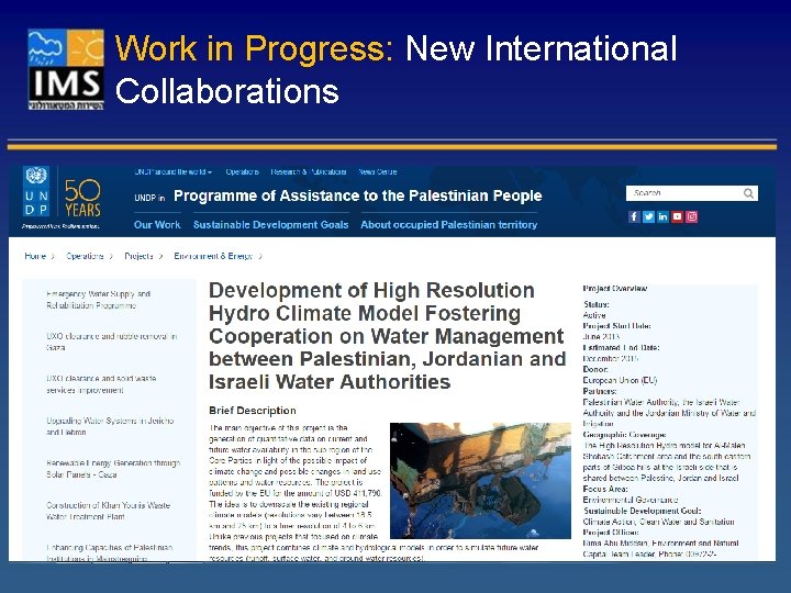 Work in Progress: New International Collaborations 