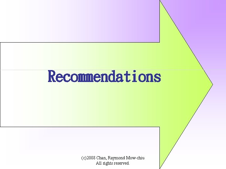 Recommendations (c)2008 Chan, Raymond Mow-chiu All rights reserved. 