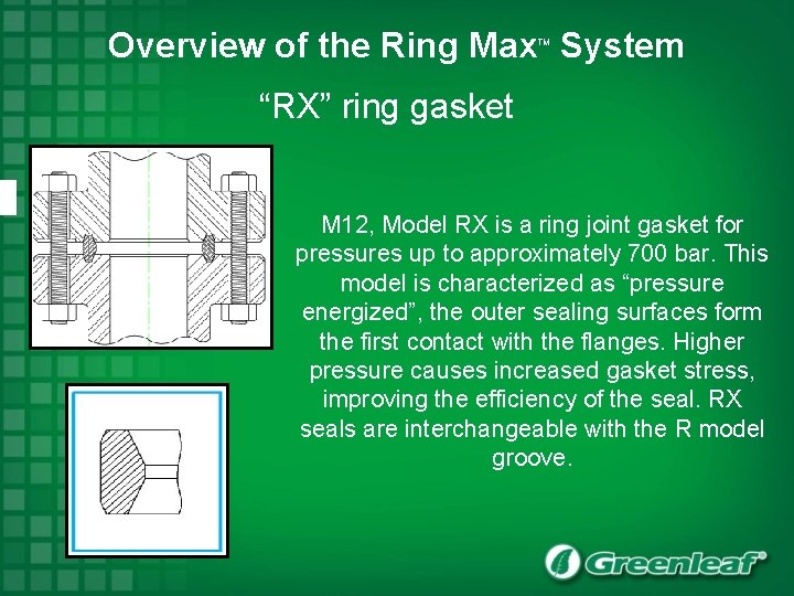 Overview of the Ring Max System TM “RX” ring gasket M 12, Model RX