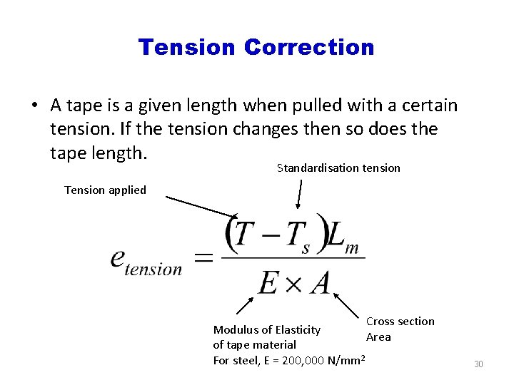 Tension Correction • A tape is a given length when pulled with a certain