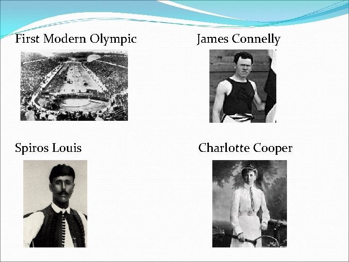 First Modern Olympic James Connelly Spiros Louis Charlotte Cooper 