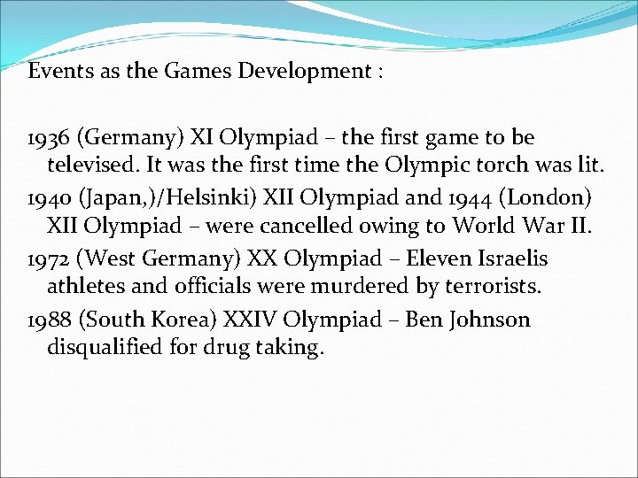 Events as the Games Development : 1936 (Germany) XI Olympiad – the first game