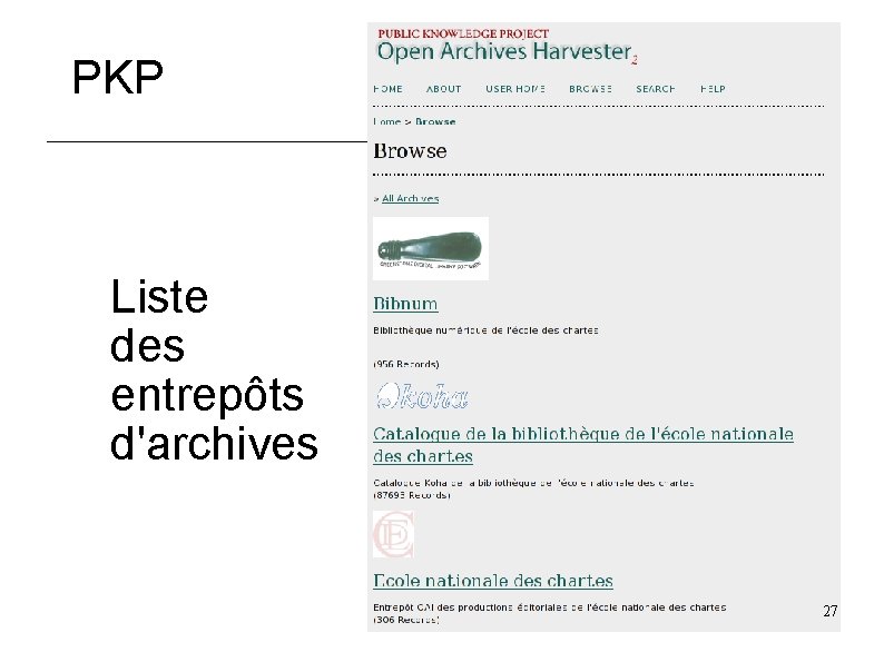 PKP Liste des entrepôts d'archives 27 