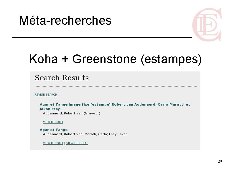 Méta-recherches Koha + Greenstone (estampes) 29 
