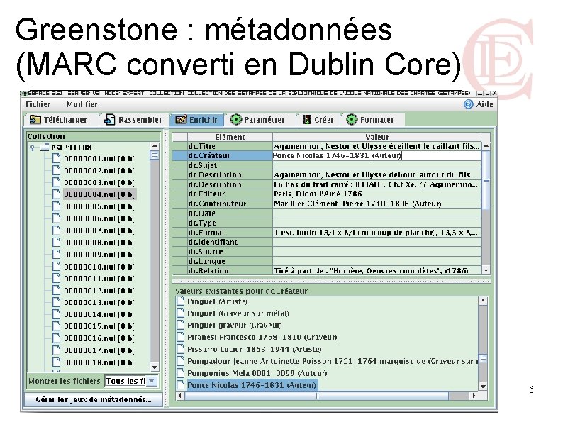 Greenstone : métadonnées (MARC converti en Dublin Core) 6 