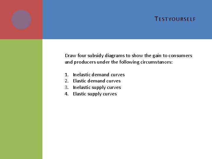 T EST YOURSELF Draw four subsidy diagrams to show the gain to consumers and