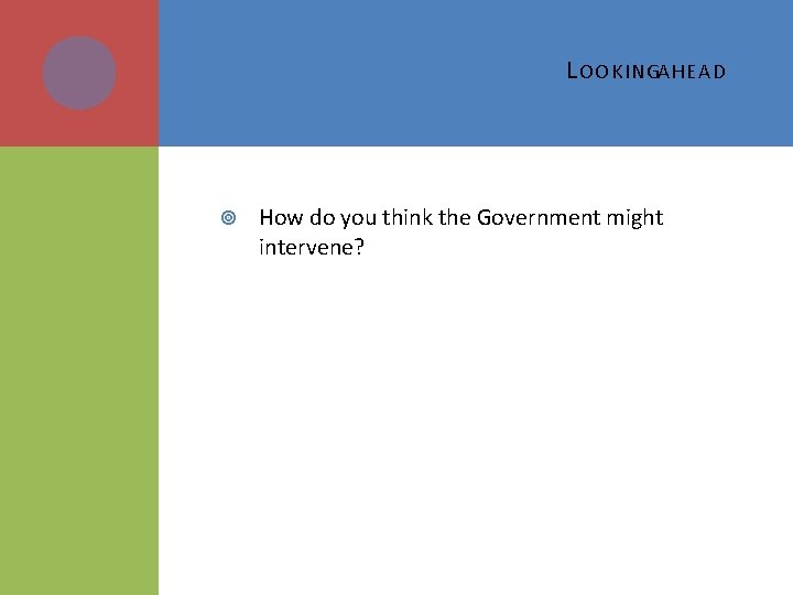 L OOKINGAHEAD How do you think the Government might intervene? 