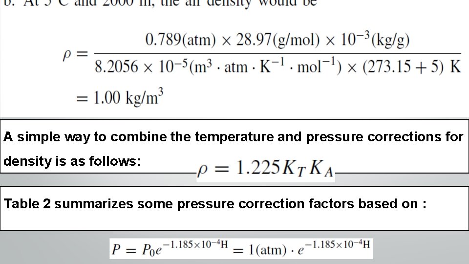 A simple way to combine the temperature and pressure corrections for density is as