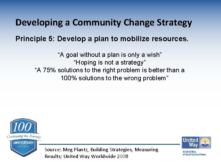 Developing a Community Change Strategy Principle 5: Develop a plan to mobilize resources. “A
