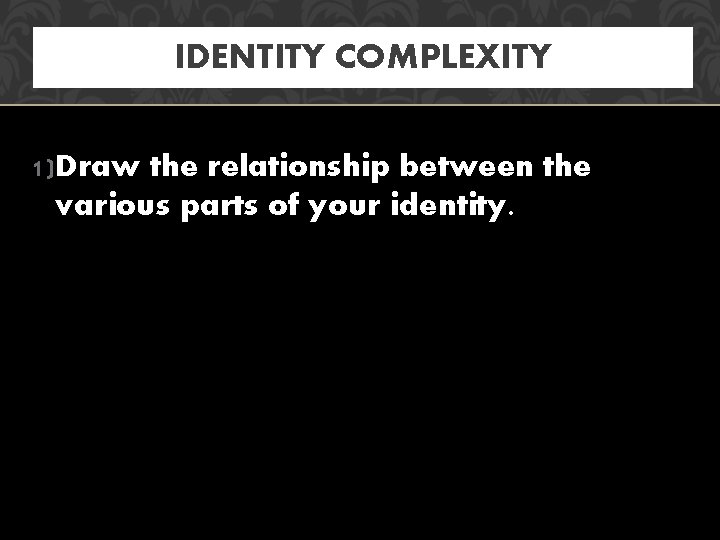 IDENTITY COMPLEXITY 1)Draw the relationship between the various parts of your identity. 