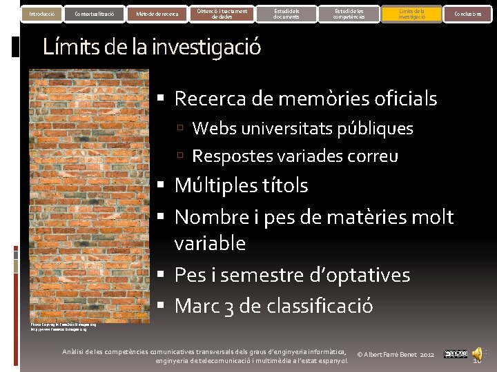 Introducció Contextualització Mètode de recerca Obtenció i tractament de dades Estudi dels documents Estudi