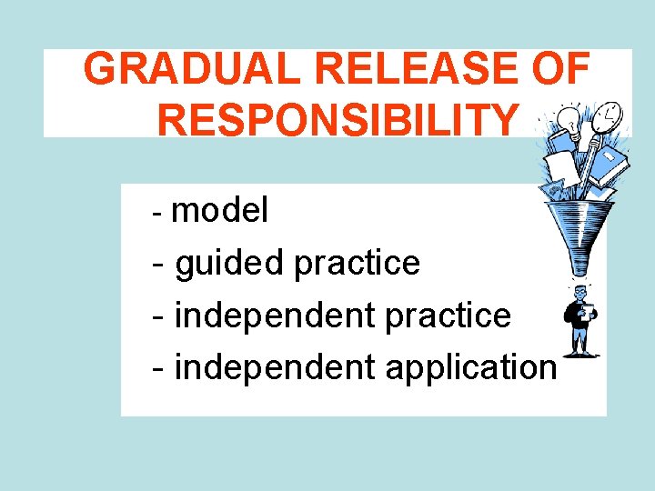 GRADUAL RELEASE OF RESPONSIBILITY - model - guided practice - independent application 