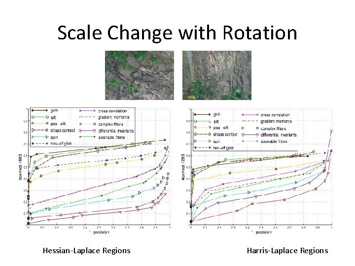Scale Change with Rotation Hessian-Laplace Regions Harris-Laplace Regions 