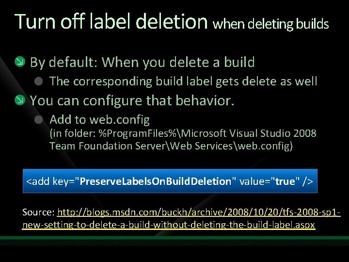 Turn off label deletion when deleting builds By default: When you delete a build