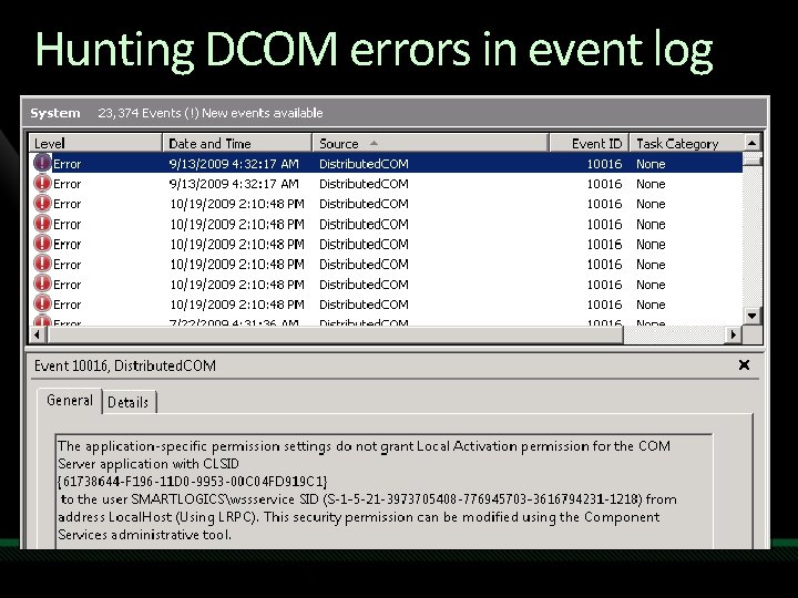 Hunting DCOM errors in event log 