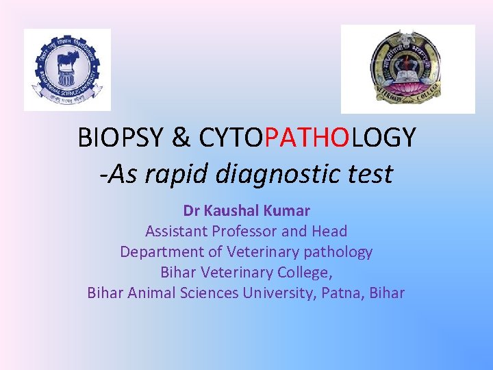 BIOPSY & CYTOPATHOLOGY -As rapid diagnostic test Dr Kaushal Kumar Assistant Professor and Head