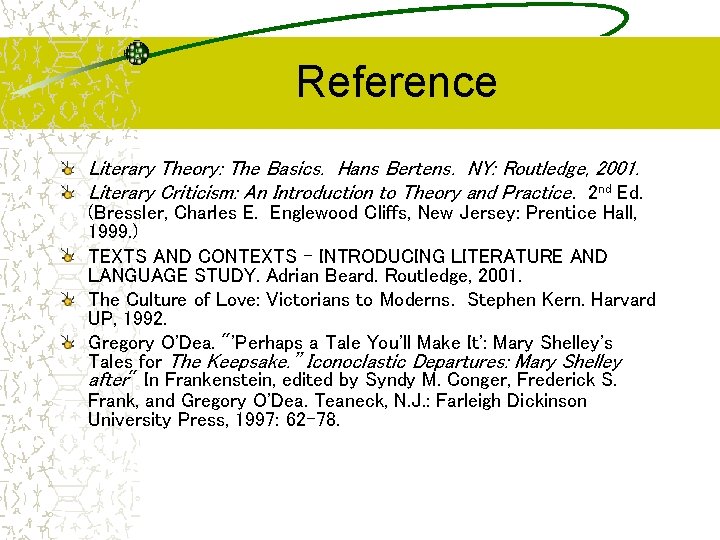 Reference Literary Theory: The Basics. Hans Bertens. NY: Routledge, 2001. Literary Criticism: An Introduction