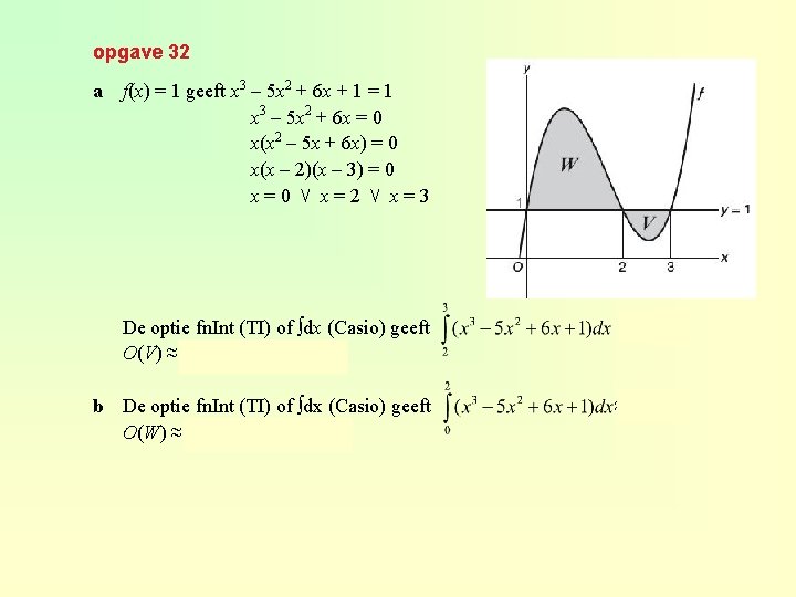 opgave 32 a f(x) = 1 geeft x 3 – 5 x 2 +