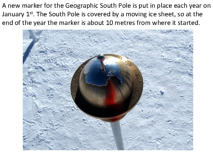A new marker for the Geographic South Pole is put in place each year
